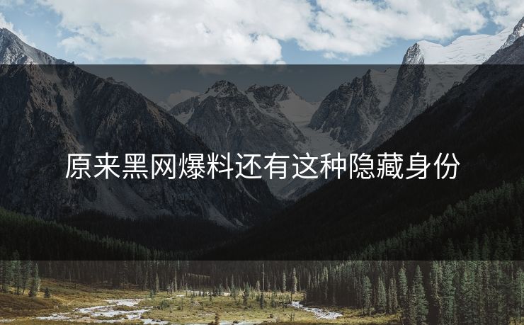 原来黑网爆料还有这种隐藏身份