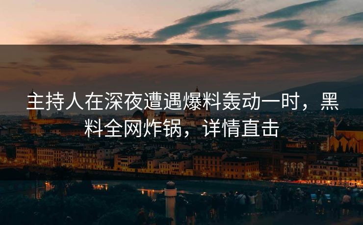 主持人在深夜遭遇爆料轰动一时，黑料全网炸锅，详情直击