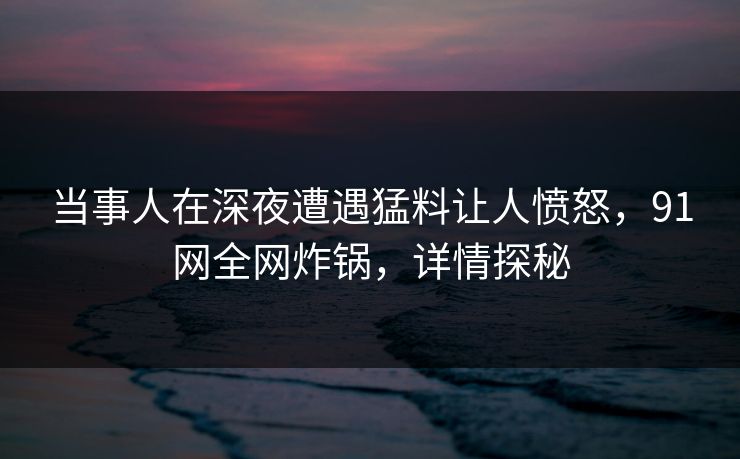 当事人在深夜遭遇猛料让人愤怒，91网全网炸锅，详情探秘